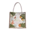 Eco-friendly jute tote bag with mushroom and pumpkin prints and braided rope handles - Natural Botanical Forest Pattern
