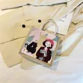 Chic beige canvas tote bag with cartoon girl and cat print plus rope handles - Girl and Cat Illustration (Style 3)