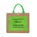 Bolso tote de yute ecológico natural con asas y bolsillo en verde vibrante - Verde