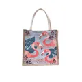 Canvas tote bag with pink flamingo and tropical leaf patterns with white rope handles - Pink Flamingo Pattern