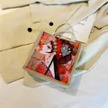 Minimalist beige jute tote bag featuring an artistic Peking Opera illustration - Peking Opera Character (Style 6)