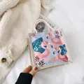 Chic jute tote bag with flamingo print and cotton rope handles on white background - Flamingo (Light Blue)