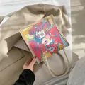 Chic canvas tote bag with Peking Opera illustration and trendy white woven rope handles - Bubble Gum Style