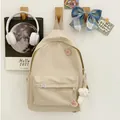 Beige corduroy campus backpack with plush bear charms in a cute Japanese style - Khaki
