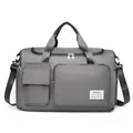 Bolsa de fitness gris oscuro impermeable con compartimento para zapatos y correa - Gris