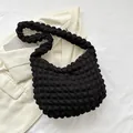 Minimalist black popcorn texture pleated underarm bag with stylish spherical texture - Black