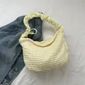 Sac fourre-tout matelassé jaune pâle avec poignée plissée et détail de nœud chic - Jaune