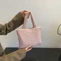 Minimalist light pink plush tote bag made of soft lamb wool with chic handheld handles - Pink