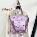 Bolso tote de lona violeta con estampados de cerezas osos y correa ajustable - Violeta