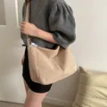 Beige corduroy crossbody tote bag for women featuring a cloud charm and front pocket - Khaki