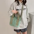 Bolso bandolera de lona verde claro con asas oliva y correa de hombro ajustable extraíble - Verde