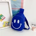Sac de poitrine bleu tendance en nylon pour enfants avec un grand smiley blanc et bandoulière - Bleu
