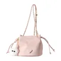 Sac seau rose avec cordon de serrage, chaîne dorée et pompon en peluche - Rose Avec Pendentif