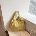 Minimalist light yellow puff tote bag with soft popcorn texture for casual daily styling - Yellow