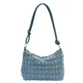 Blue pleated shoulder bag with soft texture and stylish knot strap detail - Blue