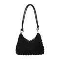 Fashionable black popcorn textured shoulder bag with soft pleated design and knot detail - Black