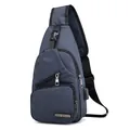 Blue-grey men's oxford fabric sling bag with USB charging port and zipper pockets - Blue