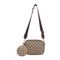 Vintage crossbody camera bag with clover pattern print and adjustable wide strap - Khaki
