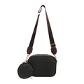 Retro monogram crossbody bag in brown and black with wide strap and round coin purse - Black