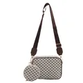 Retro monogram crossbody bag in cream and brown with wide strap and coin purse - Off White