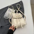 Creamy white chic ribbon bow leather backpack with adjustable straps for women - Off White