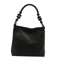 Schwarze Shopper-Tasche aus Leder mit geometrischem Patchwork und dekorativem Perlengriff - Schwarz