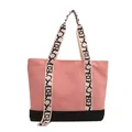 Pink and black canvas tote bag with letter-printed handles and large capacity - Pink
