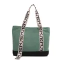 Canvas tote bag in green and black patchwork with printed straps for daily commute - Green