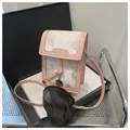 Mini borsa a tracolla da donna rosa e bianca con motivi floreali e scritte dorate - Rosa