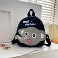 Kids black canvas backpack featuring a cute gray elephant design for kindergarten boys - Style 1 Elephant Style / Black