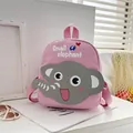 Pink canvas toddler backpack featuring a cute grey cartoon elephant and heart detail - Style 1 Elephant Style / Pink