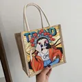 Canvas tote bag with trendy Beijing Opera girl print and durable rope handles - Fan