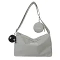 Sac à bandoulière en nylon gris clair avec mini porte-monnaie et pendentif en peluche - Avec Ornement / Vert
