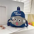 Deep blue canvas toddler backpack with a 3D cartoon elephant design and Small Elephant text - Style 1 Elephant Style / Blue