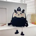 Cute panda-themed kids canvas backpack with 3D ears and adjustable black straps - Style 2 Rabbit Long Ear Style / Black