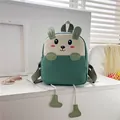 Cartoon animal canvas backpack for toddlers in green and beige patchwork style - Style 2 Rabbit Long Ear Style / Green