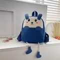 Cute dark blue canvas toddler backpack with cartoon bear ears and hanging rope legs - Style 2 Rabbit Long Ear Style / Blue