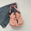Sac seau en toile rose avec cordon de serrage et bandoulière réglable pour femme - Rose