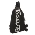 Borsa a tracolla minimalista in tela nera con stampa grafica bianca distintiva - Nero