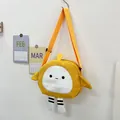 Graziosa borsa a tracolla rotonda gialla in tela con ali e piedini a righe colorate - Giallo