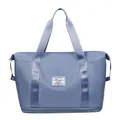 Morandi blue waterproof nylon travel tote bag with bottom shoe compartment for travel - Light Blue