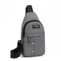 Grey Oxford fabric crossbody chest bag with adjustable strap and front zipper pockets - Gray