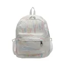 Mochila blanca minimalista con bordado de olas coloridas y cremalleras metálicas dobles - Sin Colgante / Blanco Roto