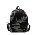 Mochila negra minimalista con bordado de zigzag arcoíris sobre tela acolchada - Sin Colgante / Negro