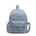 Mochila azul claro con bordado de ondas arcoíris y suave textura de seersucker - Sin Colgante / Azul