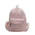 Mochila rosa minimalista japonesa con textura 3D floral y bordados de ondas de colores - Sin Colgante / Rosa