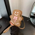 Petit sac bandoulière bonhomme de pain d'épices en cuir marron avec visage mignon - Kaki