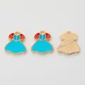 Detailed front and back view of blue and red enamel princess dress alloy charms - Sky Blue