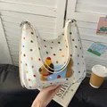 Off-white canvas dachshund tote bag with colorful polka dots and cute dog embroidery - Off White