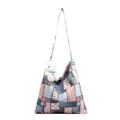 Patchwork canvas tote bag in blue and pink with plaid patterns and a bunny charm - Pink (Without Pendant)